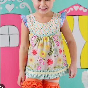 Matilda Jane Floral Sorbet Shabby Top Candy Button Shorties Ruffle Girls 4/6